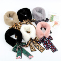 New Faux Fur Scarf for Women Rex Rabbit Hair Ring Scarf Women Print Soft Warm Neck Autumn Winter Bow Tie Silk Scarves Fashion